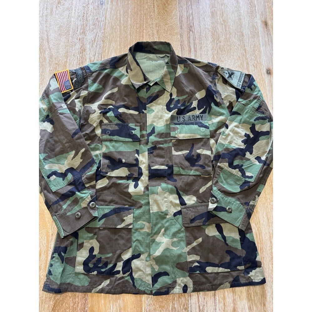 Vintage US Army BDU Jacket Lrg Regular M81 Woodland Camo 1st Armored Ranger 90s